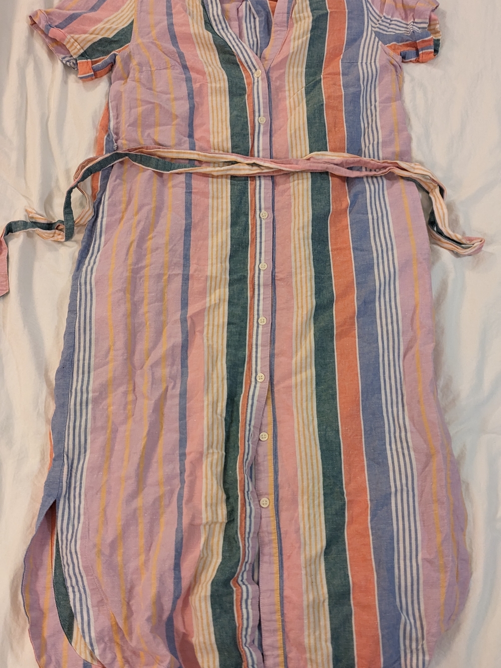 Button-Front Striped Midi Dress in Pastel Multi
